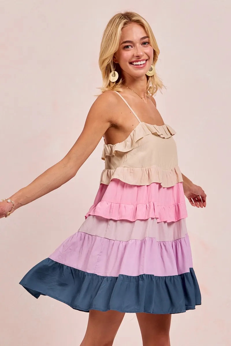 Image of BiBi Color Blocked Tiered Dress | Queeble.shop