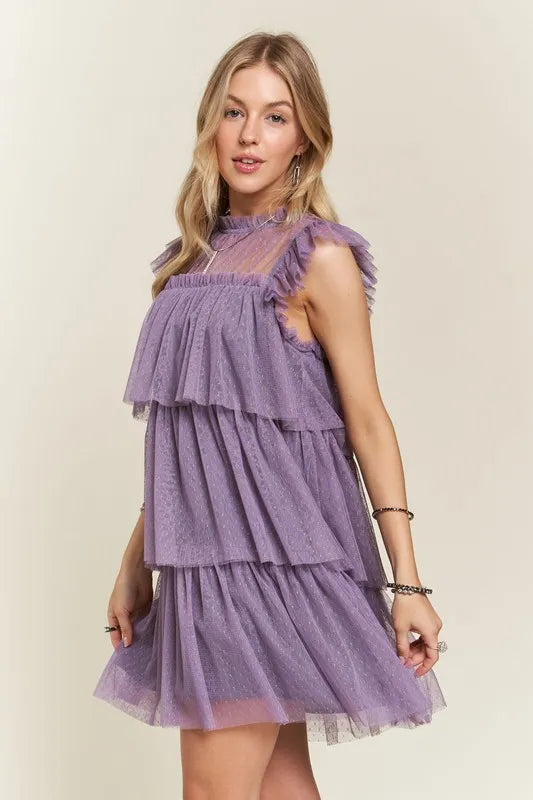 Image of ADORA Layered Ruffled Cap Sleeve Mesh Dress | Queeble.shop