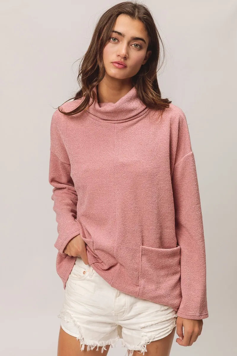 Image of BiBi Piper Rib Double Pocket Turtle Neck Sweater | Queeble.shop