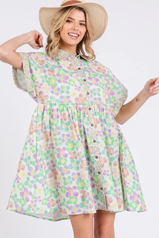 Image of SAGE+FIG Floral Babydoll Short Sleeves Dress | Queeble.shop