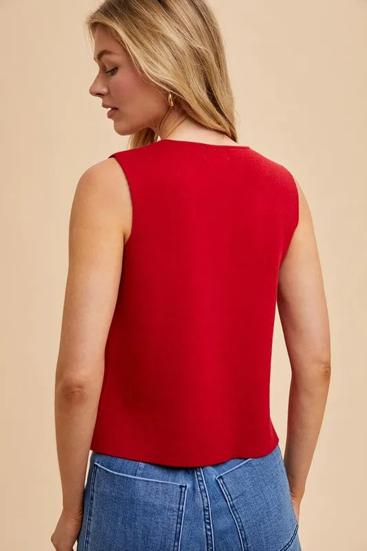 Image of Annie Wear Metal Button Detail Crop Sweater Vest | Queeble.shop