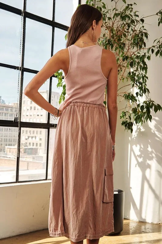 Image of ADORA Drawstring Sleeveless Washed Dress | Queeble.shop
