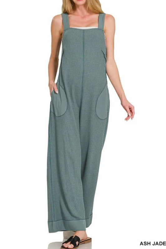Image of Zenana Knit Waffle Wide Leg Overalls | Queeble.shop