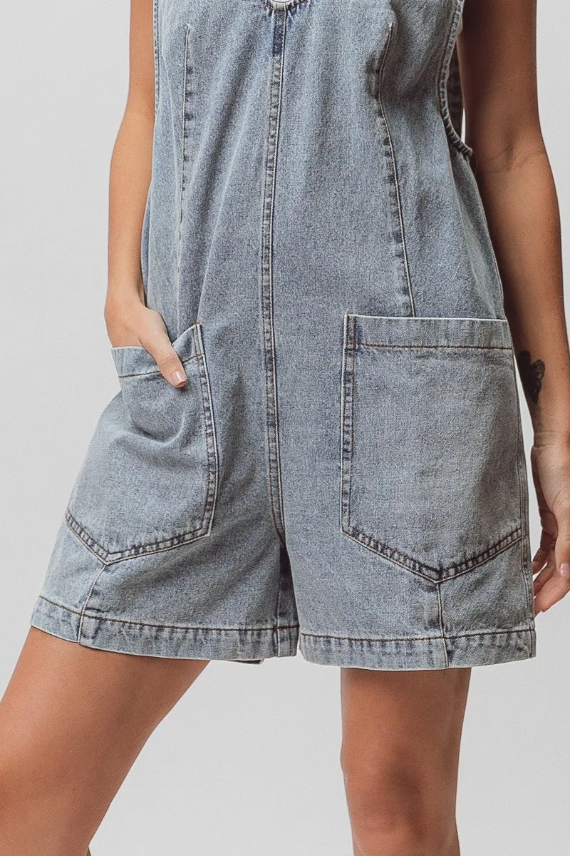 Image of BiBi Patch Vintage Washed Denim Shortall | Queeble.shop