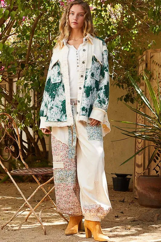 Image of POL Jacquard Patch Collared Neck Quilted Jacket | Queeble.shop