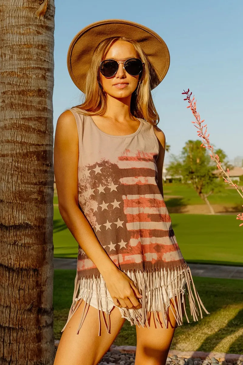 Image of BiBi American Flag Print Knit Sleeveless Top | Queeble.shop