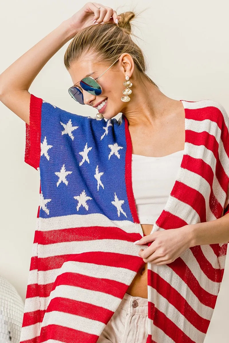Image of BiBi American Flag Low Gauge Knit Cardigan | Queeble.shop