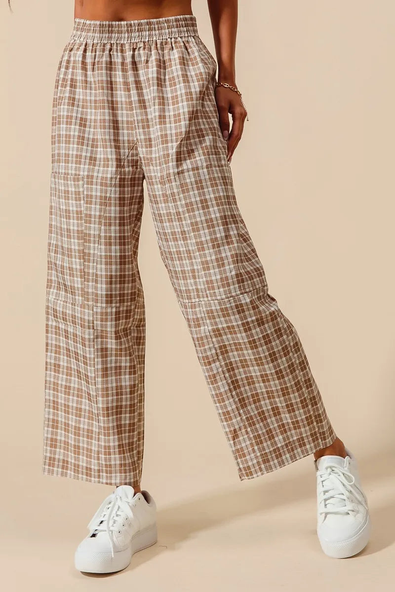 Image of SO ME Check Plaid Wide Leg Pants with Big Patch Pockets | Queeble.shop