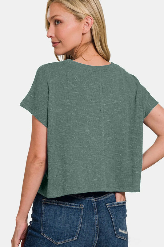 Image of Zenana Round Neck Short Sleeve Crop T-Shirt | Queeble.shop
