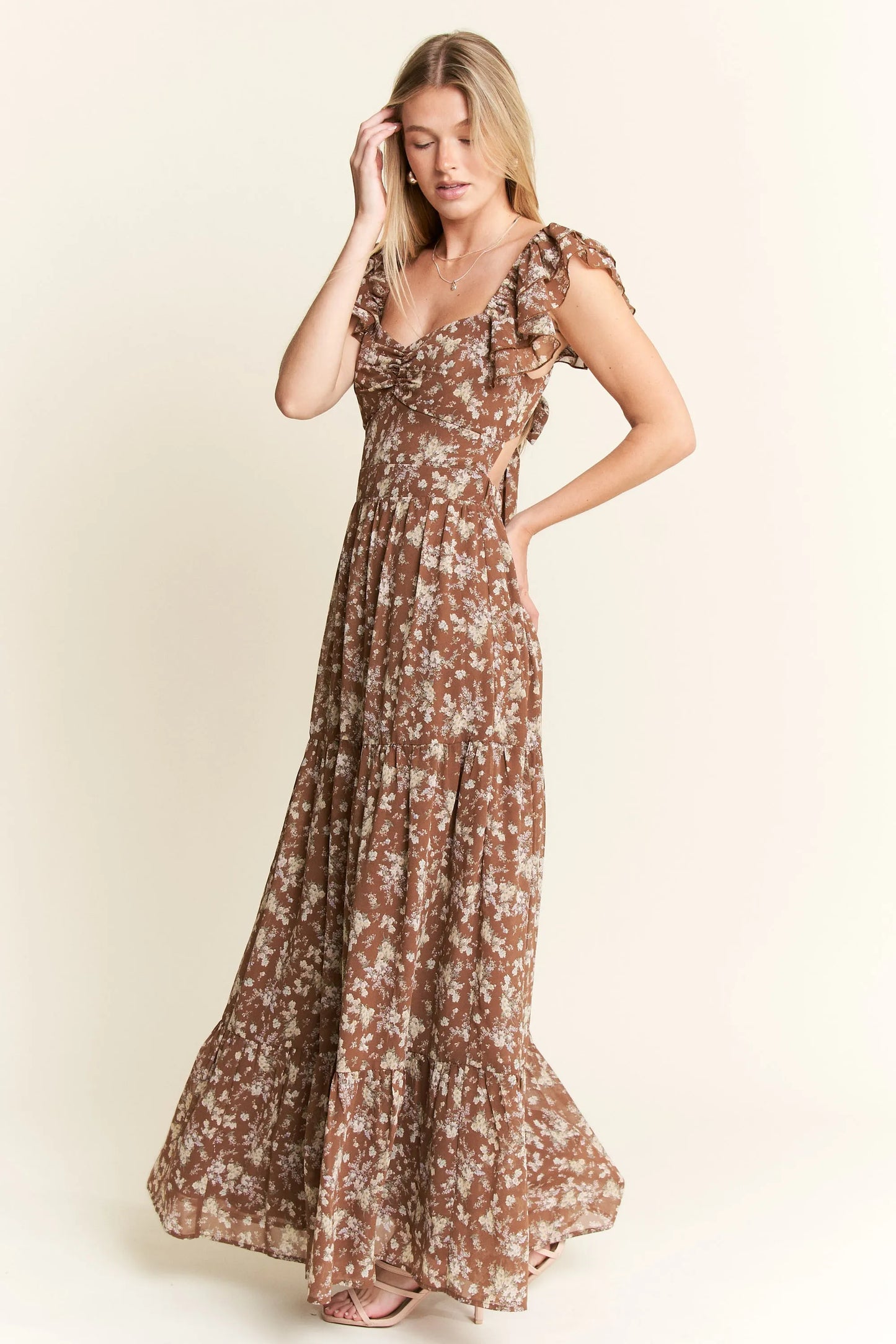 Image of Jade By Jane Ruffle Sleeve Tiered Maxi Dress | Queeble.shop