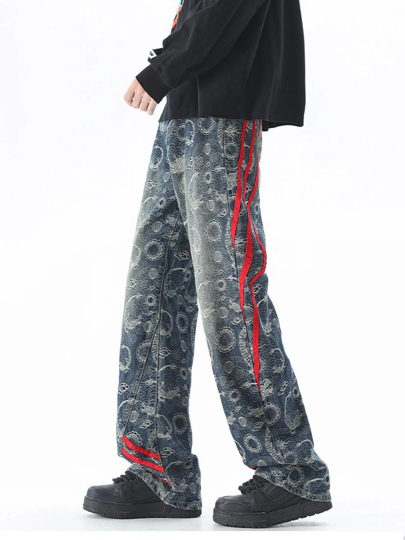 Image of Men's Plus Size Contrast Striped Wide Leg Jeans | Queeble.shop