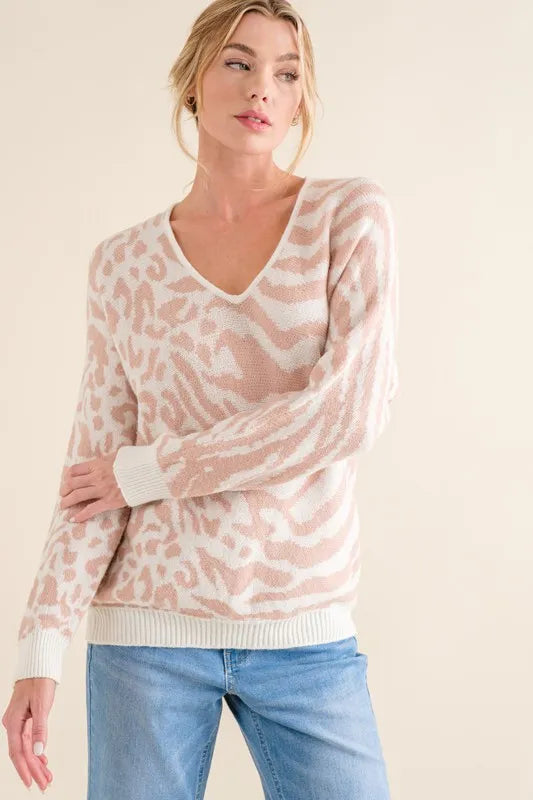 Image of And The Why Leopard Zebra Combo Casual Sweater Top | Queeble.shop