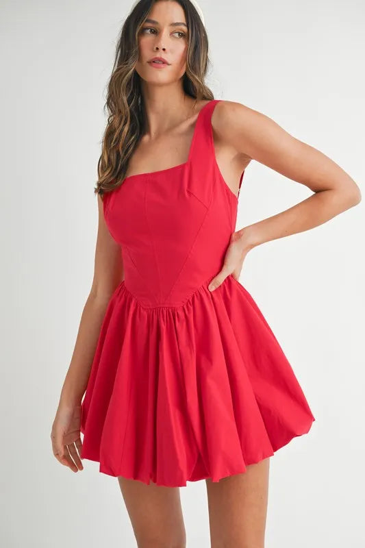Image of MABLE Poplin Square Neckline Bubble Mini Dress | Queeble.shop