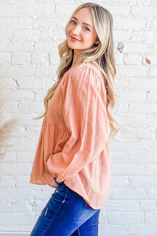 Image of And The Why Textured V Neck Blouse Top | Queeble.shop