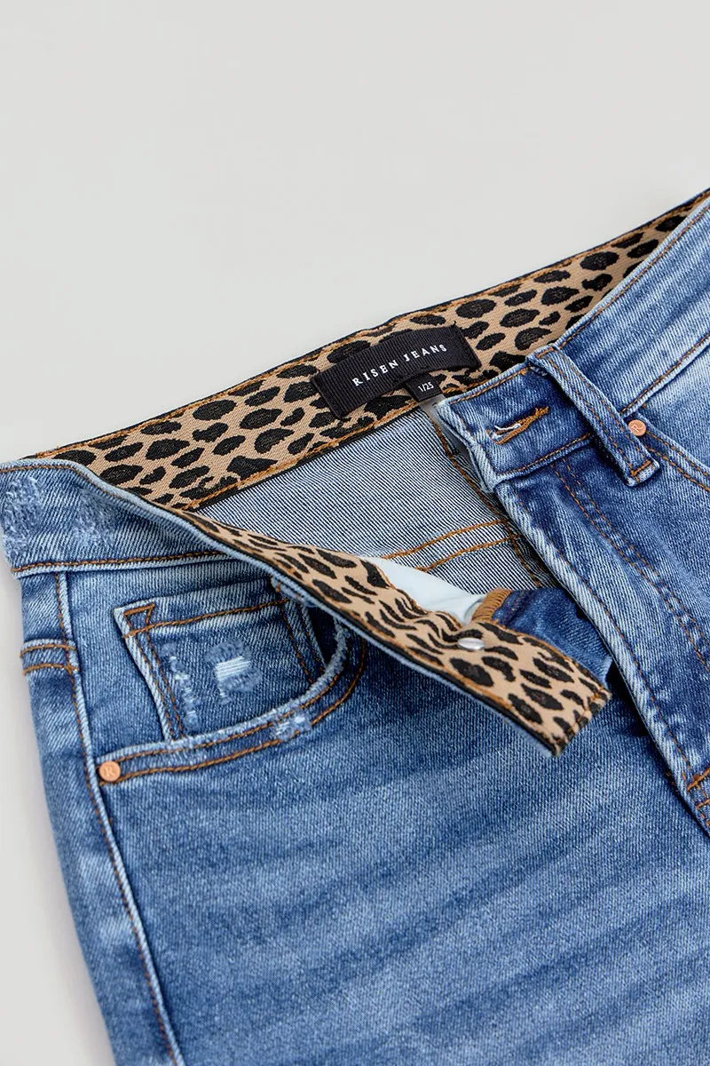 Image of RISEN Full Size Tummy Control Elastic Band High Rise Wide Jeans Plus Size | Queeble.shop