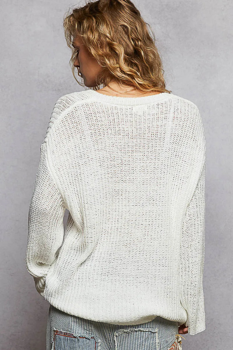 Image of POL Oversized V-Neck Knit Top | Queeble.shop