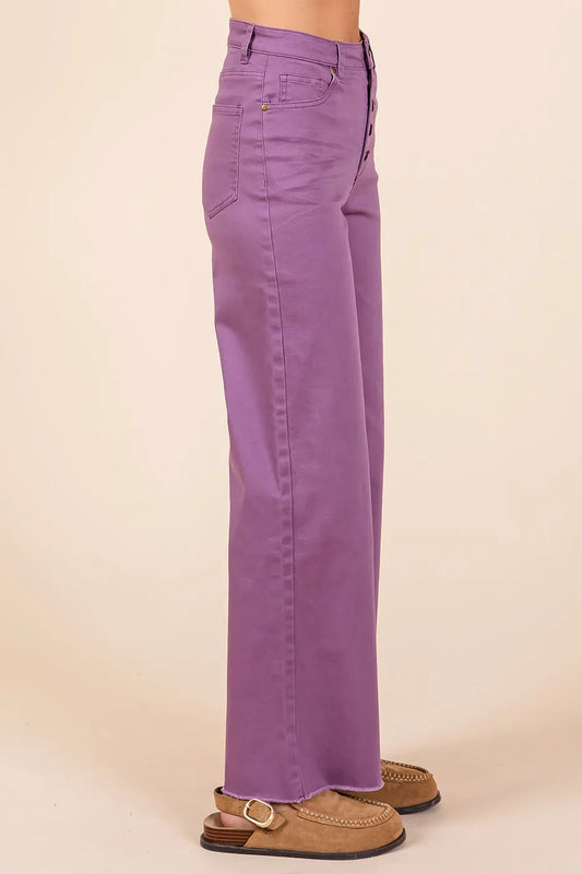 Image of Mittoshop Twill High Waisted Button Fly Wide Leg Pants | Queeble.shop