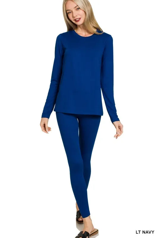 Image of Zenana Microfiber Round Neck Top and Leggings Set | Queeble.shop