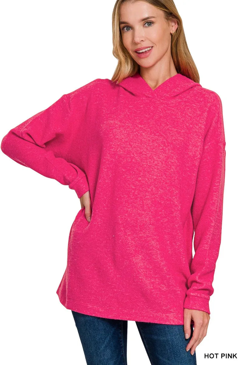 Image of Zenana Hooded Brushed Melange Hacci Sweater | Queeble.shop