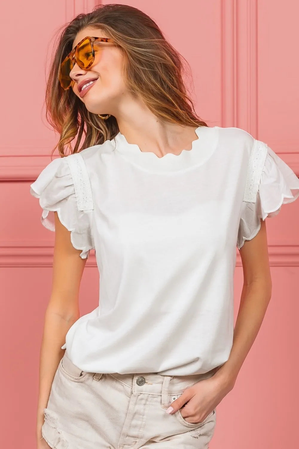 Image of BiBi Scallop Edged Lace Trim Top | Queeble.shop