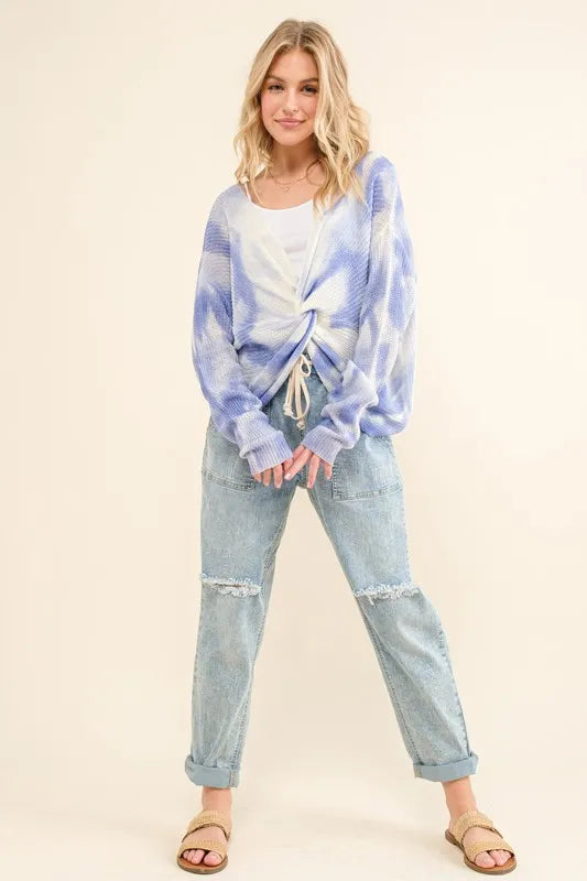 Image of And The Why Blue Tie Dye Twisted Sweater | Queeble.shop