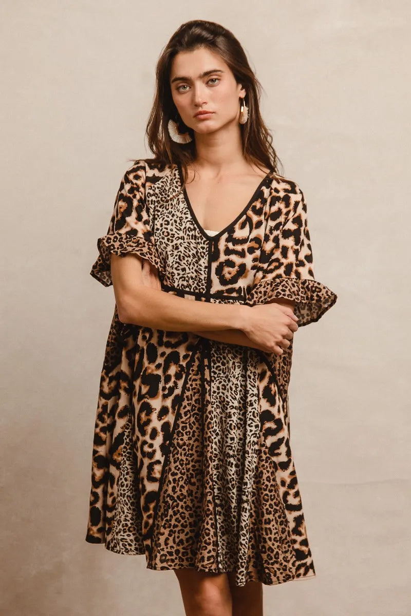 Image of BiBi Leopard Prints Mix and Match Short Sleeves Dress | Queeble.shop