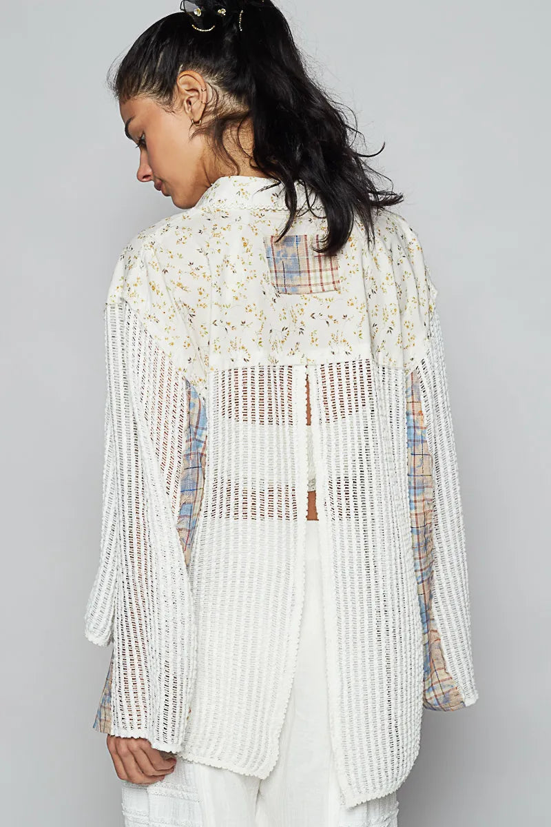 Image of POL Floral Slit Back Plaid Patchwork Shirt | Queeble.shop