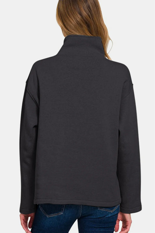 Image of Zenana Turtleneck Half Snap Fleece Sweatshirt | Queeble.shop