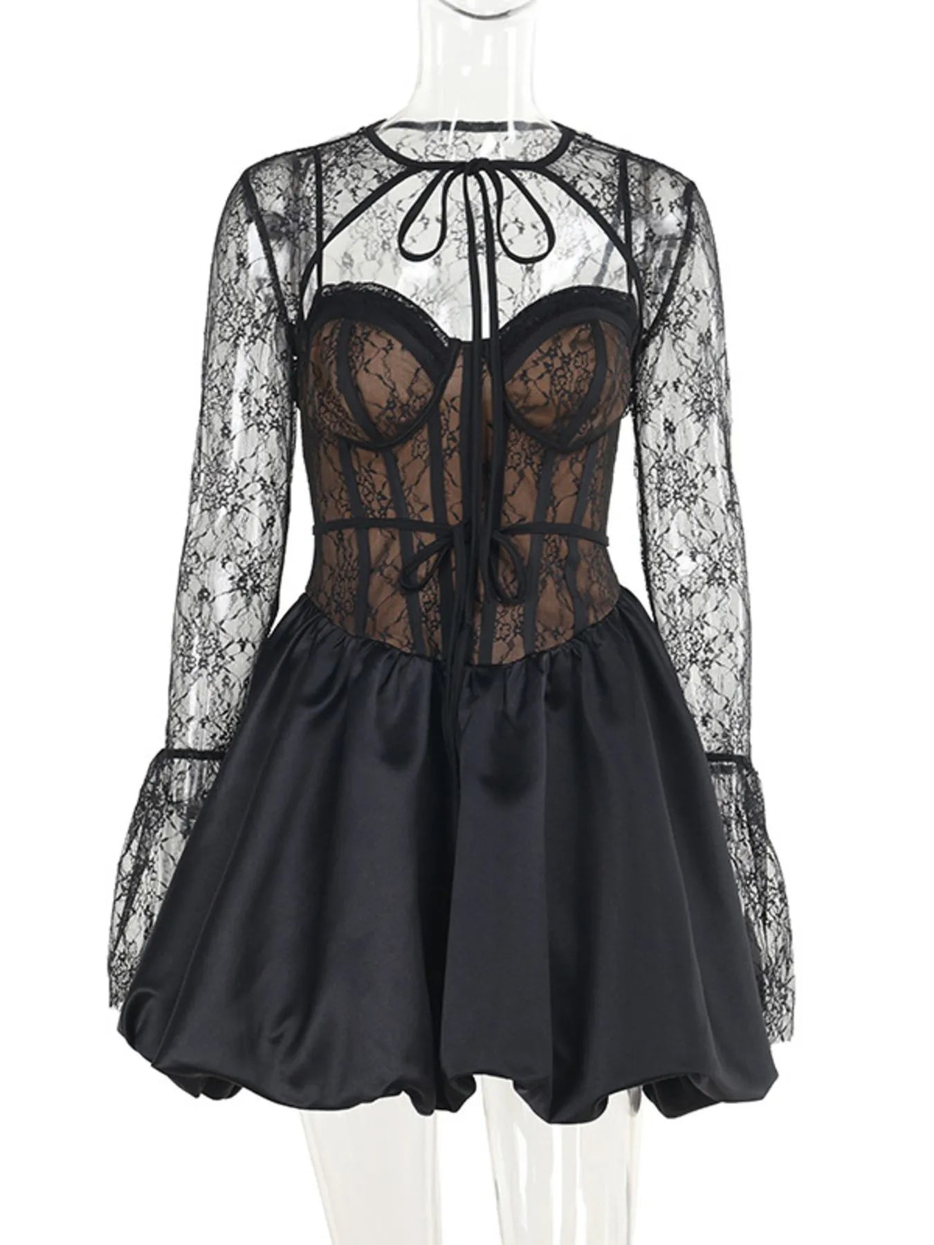Image of Sweetheart Neck Lace Dress and Cover Up Set | Queeble.shop