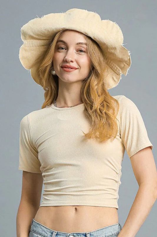 Image of Umgee Ruched Round Neck Short Sleeve Crop T-Shirt | Queeble.shop