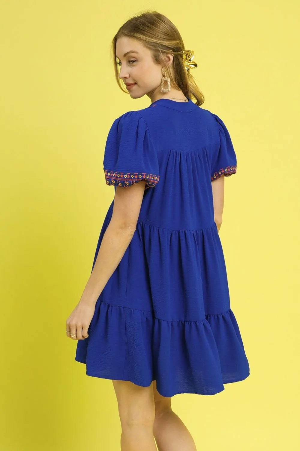 Image of Umgee Floral Trim Puff Sleeve Mini Dress | Queeble.shop