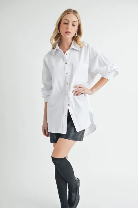 Image of Aemi + Co High-Low Collared Neck Drop Shoulder Shirt | Queeble.shop