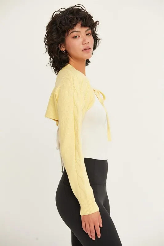 Image of HYFVE Cable-Knit Tie-Front Shrug | Queeble.shop