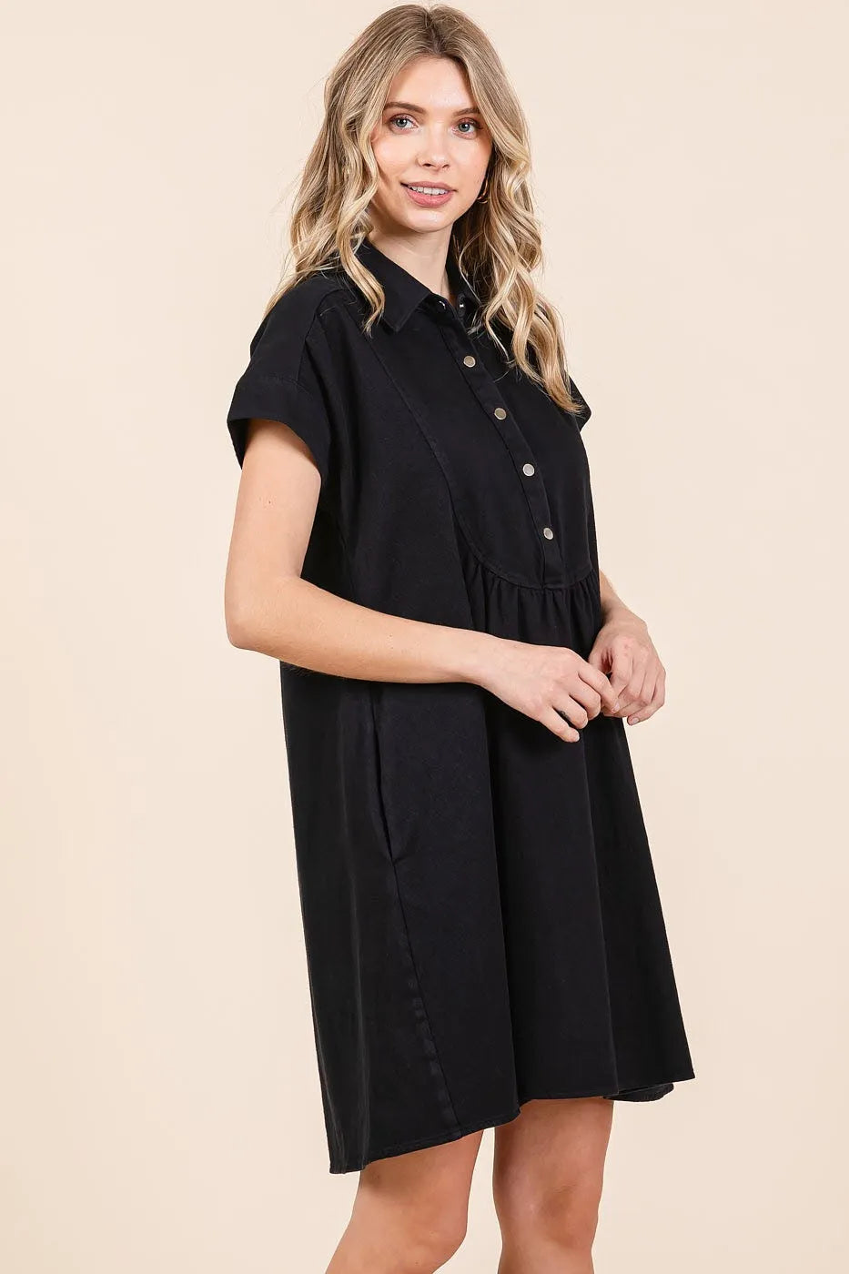 Image of Mittoshop Twill Short Sleeve Collared Mini Dress | Queeble.shop