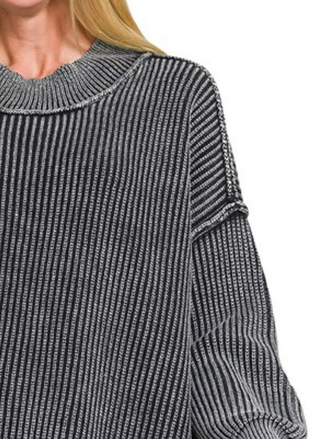 Image of Zenana Washed Side Slit Oversized Sweater | Queeble.shop
