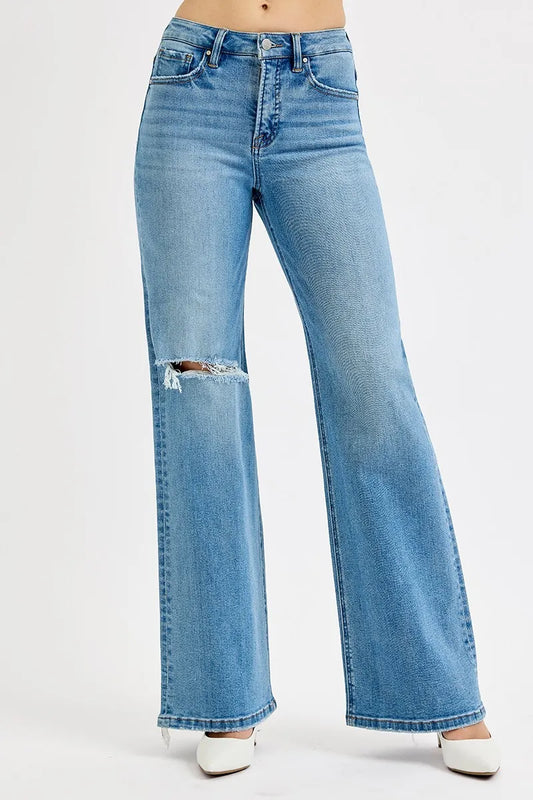 Image of RISEN Full Size Distressed Wide Leg Jeans Plus Size | Queeble.shop