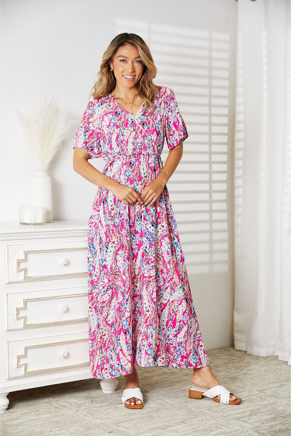 Image of Double Take Multicolored V-Neck Maxi Dress | Queeble.shop