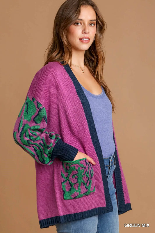 Image of Umgee Animal Print Open Front Sweater Cardigan | Queeble.shop