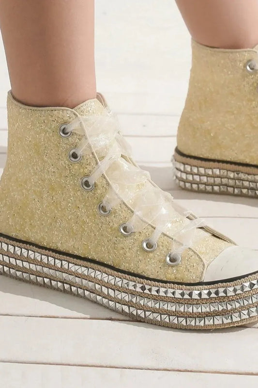 Image of Beast Fashion Glitter Lace-Up Studded Platform Sneakers | Queeble.shop