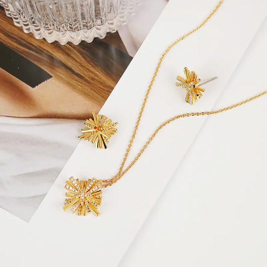 Image of Starburst Gold-Plated Earrings and Necklace Set | Queeble.shop