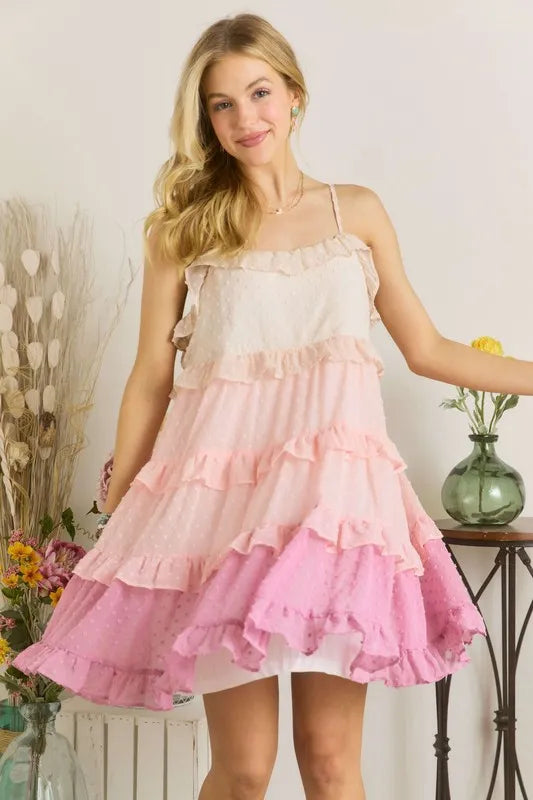 Image of ADORA Swiss Dot Ruffled Tiered Mini Dress | Queeble.shop