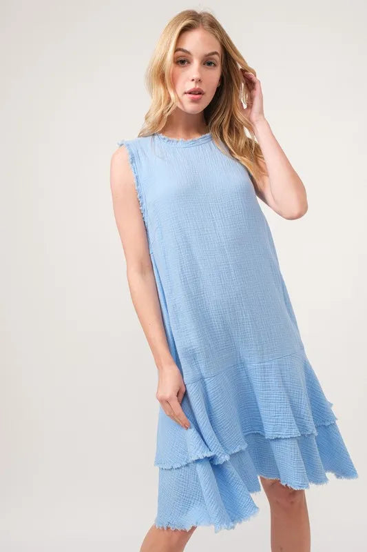 Image of And The Why Washed Fringe Detail Tiered Dress | Queeble.shop
