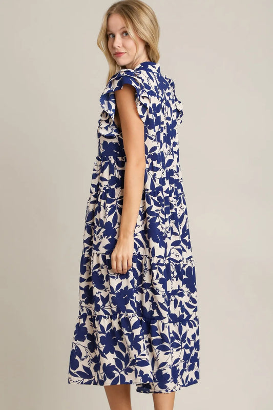 Image of Umgee Full Size Floral Collared Ruffle Cap Sleeve Midi Dress Plus Size | Queeble.shop