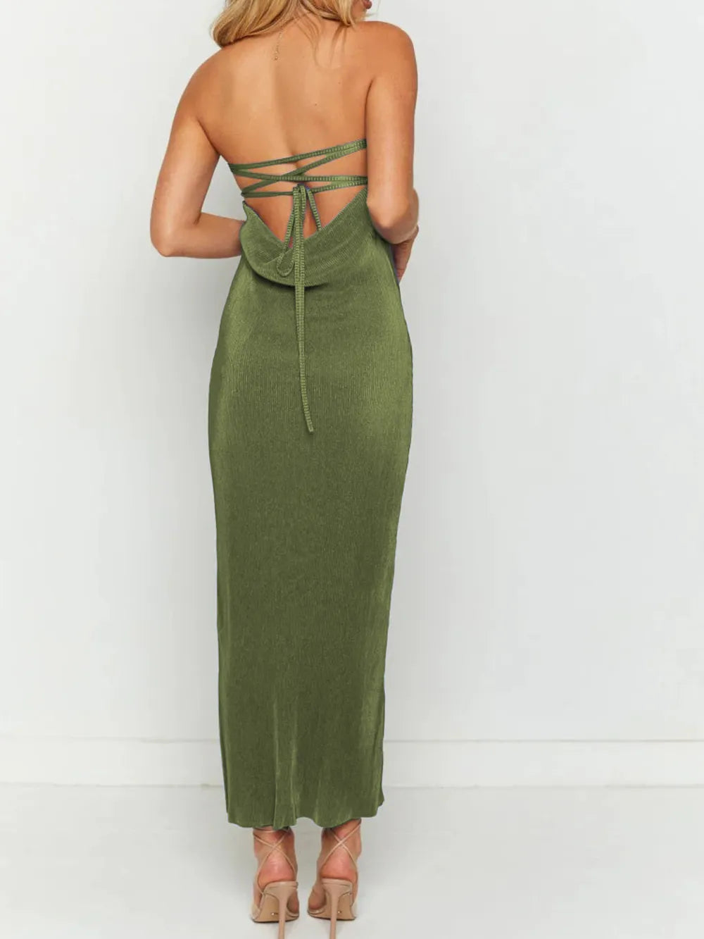 Image of Lace-Up Back Tube Maxi Dress | Queeble.shop