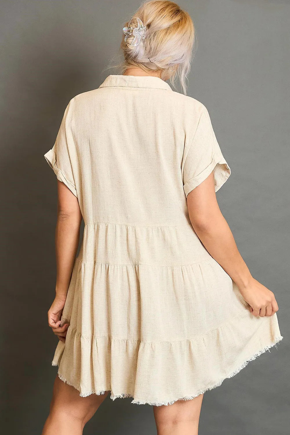 Image of Umgee Full Size Raw Hem Folded Sleeve Tiered Dress Plus Size | Queeble.shop