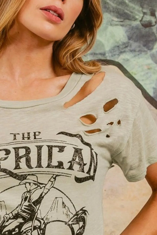 Image of BiBi Cotton Slub Laser Top American Cow Boy Graphic | Queeble.shop