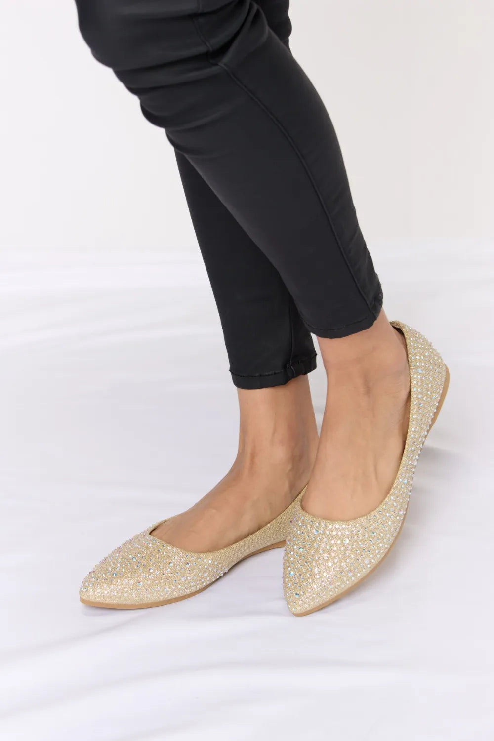 Image of Forever Link Rhinestone Point Toe Flat Slip-Ons | Queeble.shop