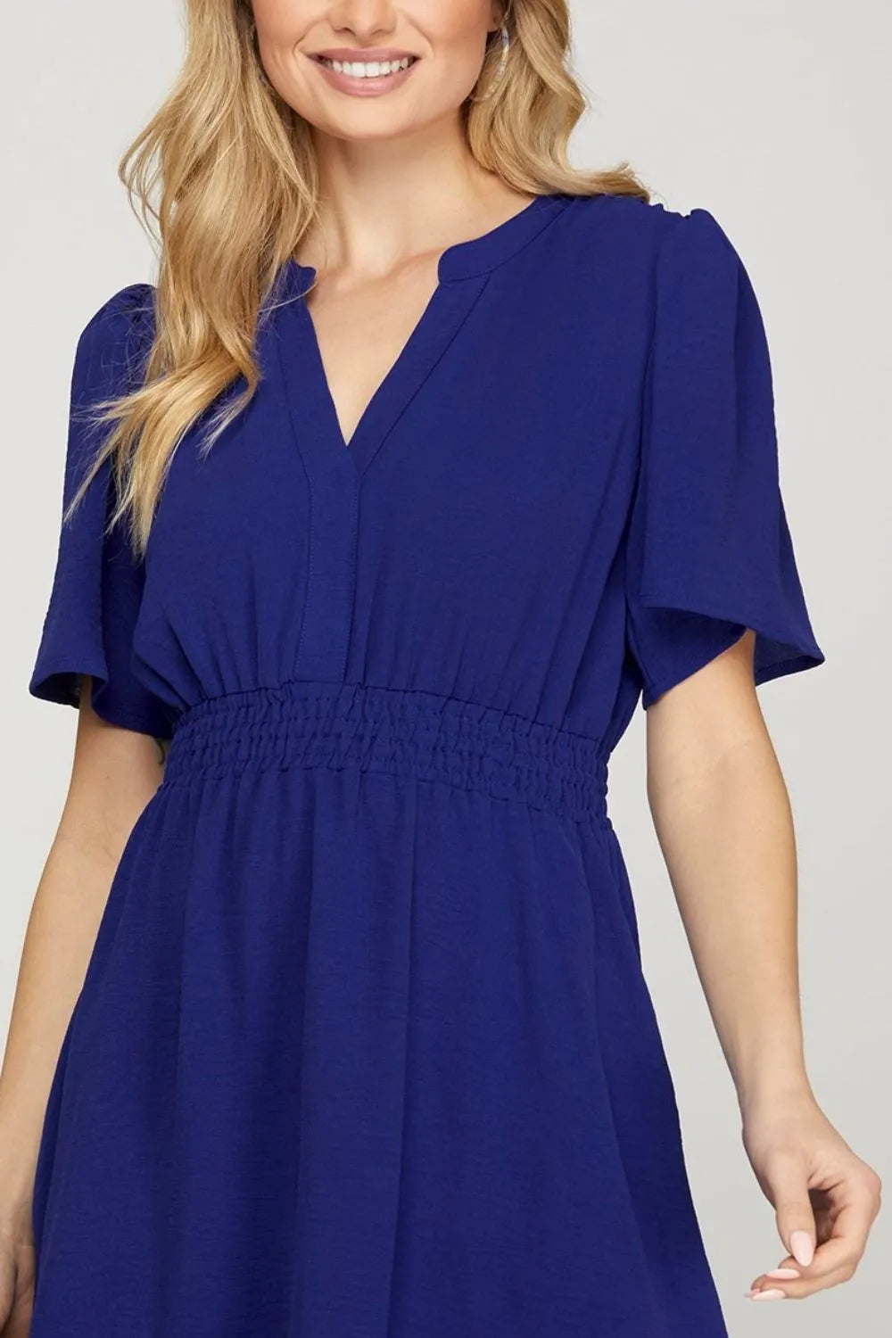 Image of She + Sky Ruffled Hem Notched Flutter Sleeve Mini Dress | Queeble.shop