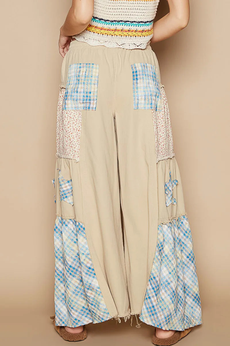 Image of POL Drawstring Star Patch Contrast Wide Leg Pants | Queeble.shop