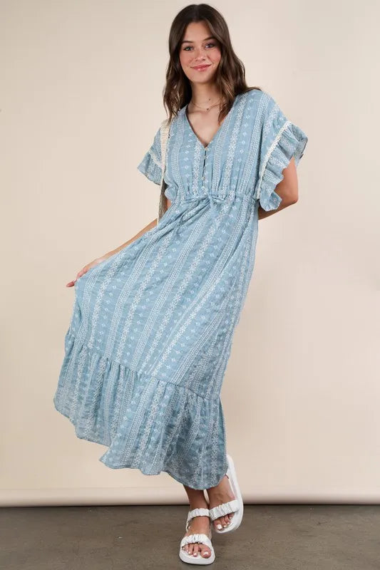 Image of VERY J Embroidered Boho Ruffled Midi Dress | Queeble.shop